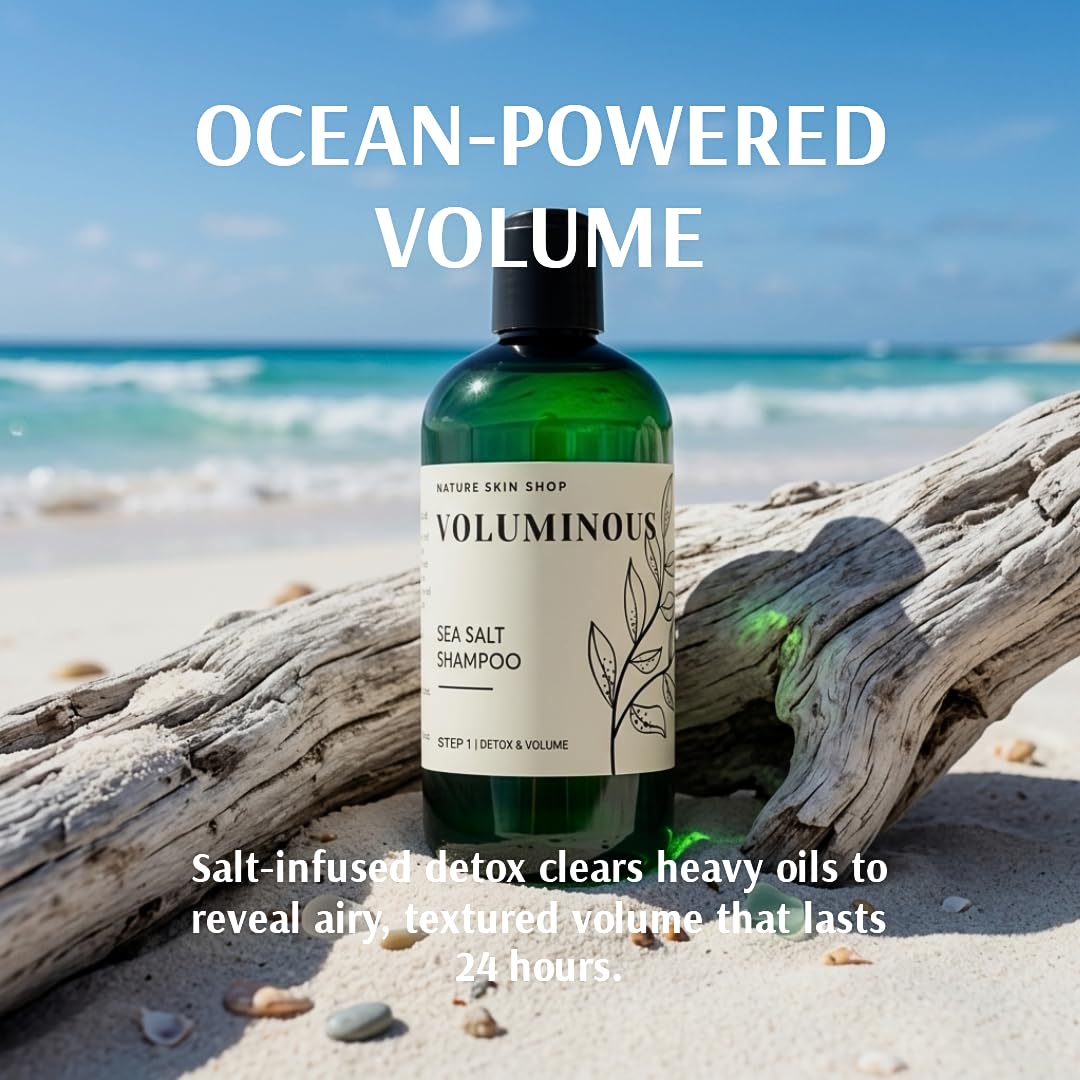Nature Skin Shop Voluminous Sea Salt Shampoo and Conditioner Set, Clarifying for Soft or Hard Water, Removes Buildup from Fine, Oily & Flat Hair