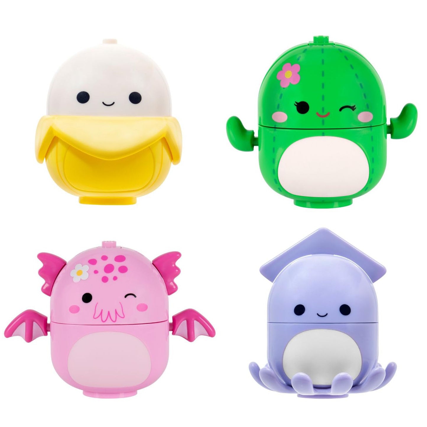 BLDR Squishmallows Buildable Figure Multipack - Junie The Banana, Maritza The Cactus, Shea The Cthulhu, Stacy The Squid - Squishmallows Fans 8+, 0141