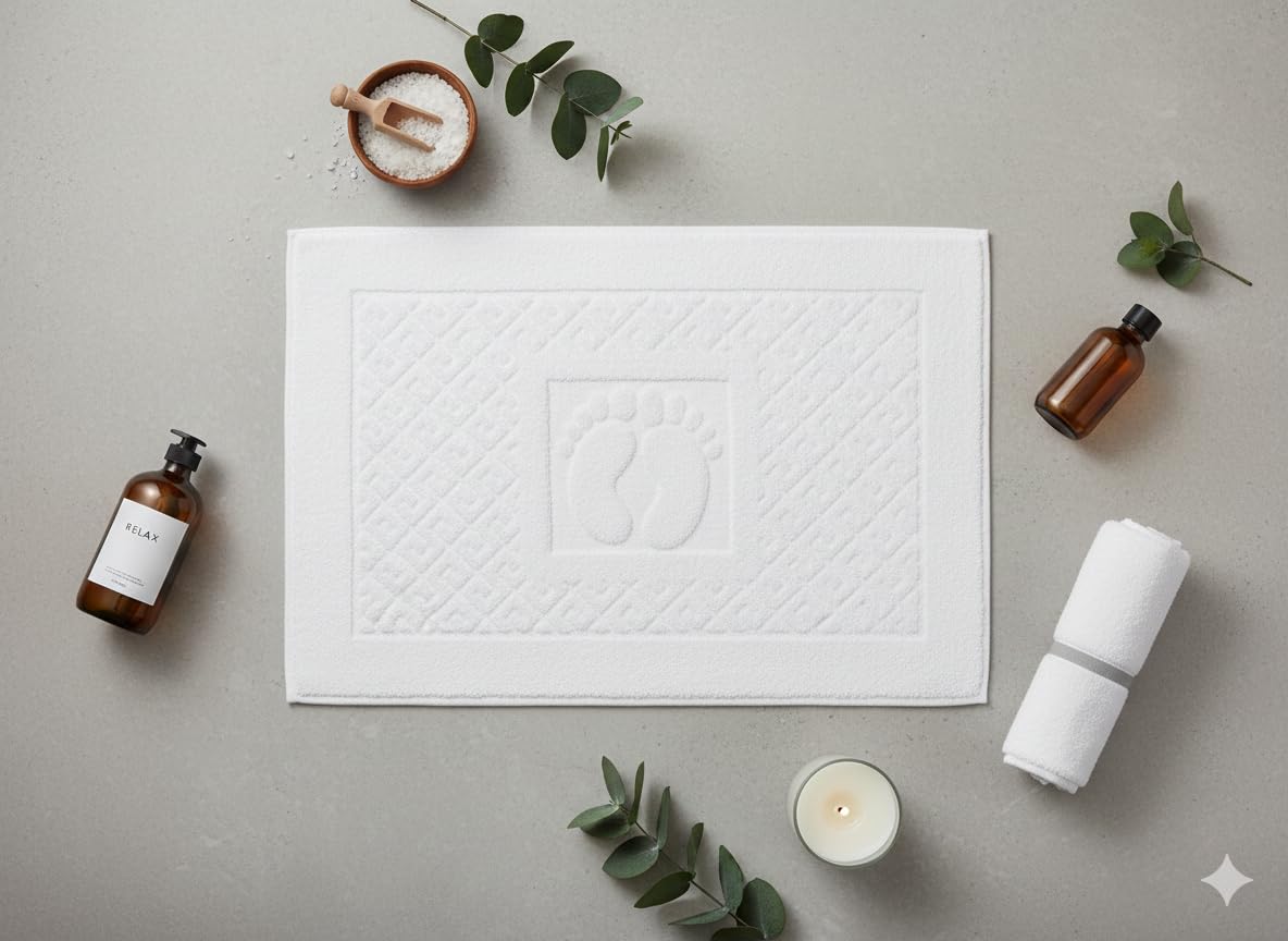 ASTREA TEXTILES Bath Rug White Bathroom Floor Mats - Washable Bathtub Shower Sink Floor Towels - 100% Cotton Bath Mat Towels- Perfect for House Bath…