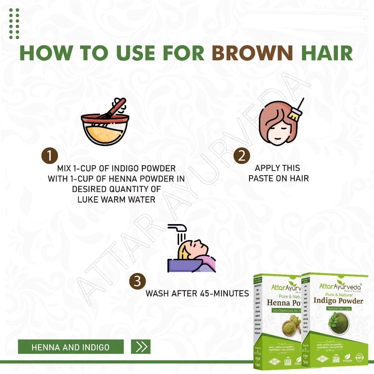 Black Hair - Henna Powder, Indigo Powder Combo Pack - 200g+200g = 400g
