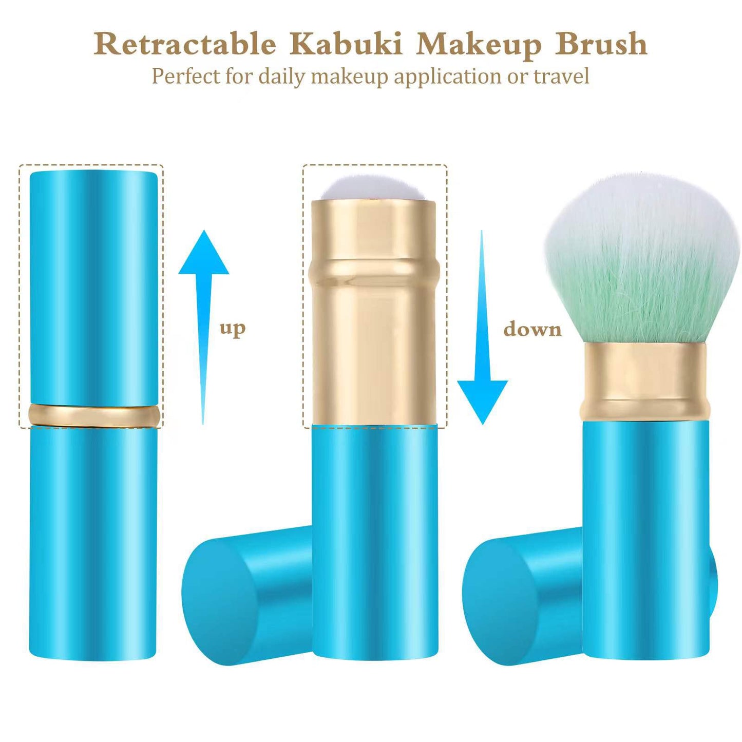 Falliny Retractable Makeup Brush, Travel Kabuki Face Blush Brush, Portable Powder Foundation Sunscreen Brush with Cover for Blush, Bronzer, Buffing