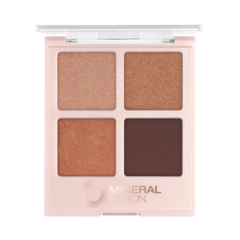 Mineral Fusion Eyeshadow Palette - Four Pressed Powder Shades in Matte, Satin, and Shimmer Finishes - Natural, Lightweight Vegan Eye Makeup