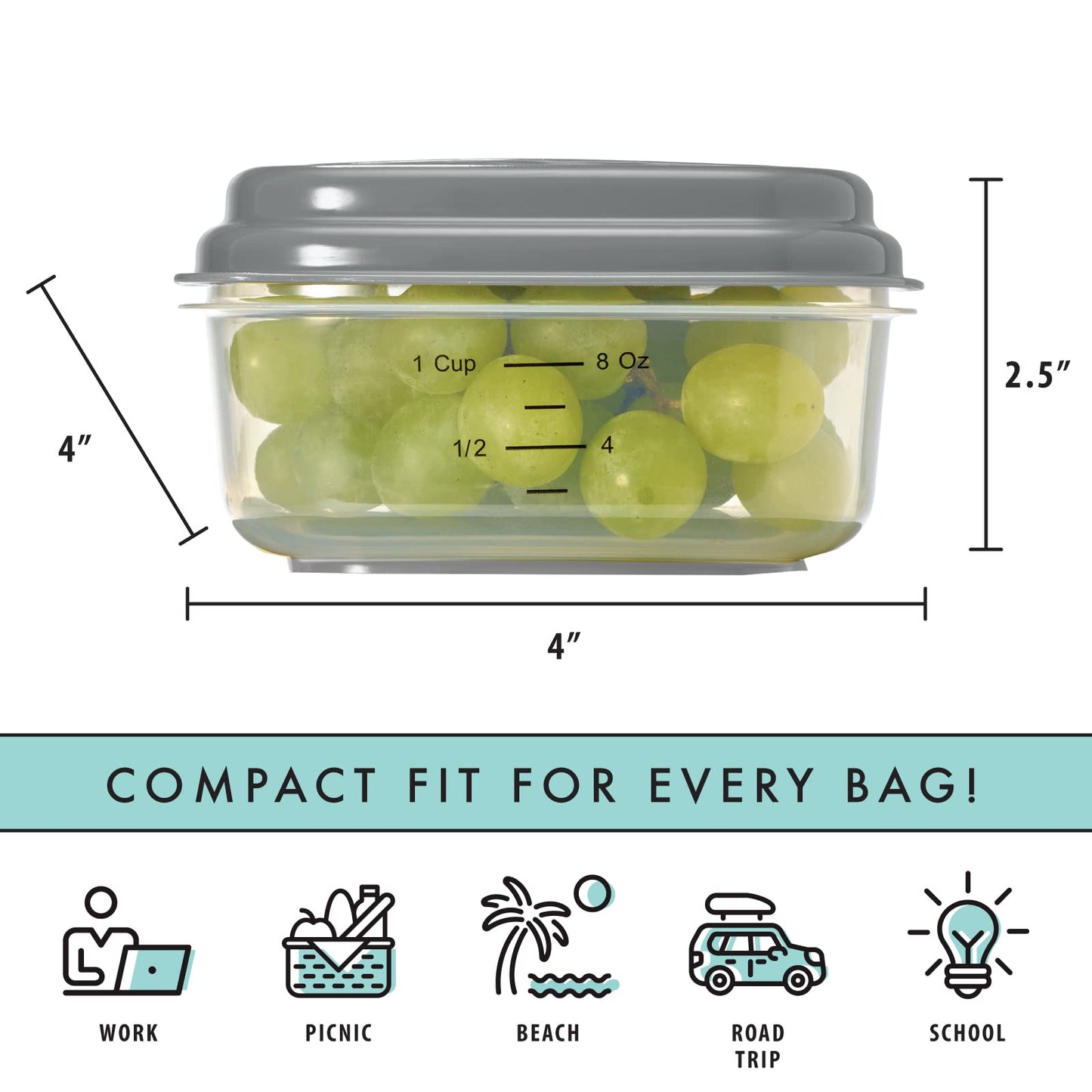 Fit & Fresh Small Plastic Containers With Lids 8 oz, Small Snack Containers With Lids, Reusable Leakproof Dressing and Condiment Containers With Two…