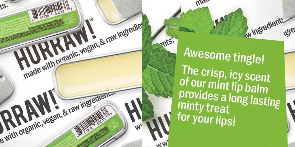Hurraw! Coconut, Mint, Vanilla Lip Balm Slim Slider Tins, 3 Pack Bundle: Organic, Certified Vegan, Cruelty and Gluten Free. Non-GMO, All Natural