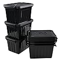 Kiddream Plastic Black Storage Bins with Handles, 6 Quart Latch Storage Boxes Set of 6