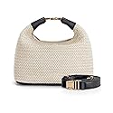 Straw Crossbody Bag for Women, Summer Raffia Handbag Top Handle Woven Tote Purse Vacation Handmade Bucket Clutch Bag (Beige Black)