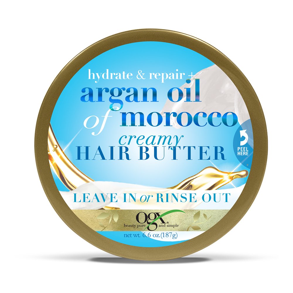 OGX Hydrate & Repair + Argan Oil of Morocco Creamy Hair Butter, Deep Moisturizing Leave-In or Rinse Treatment for Dry Hair, Paraben-Free