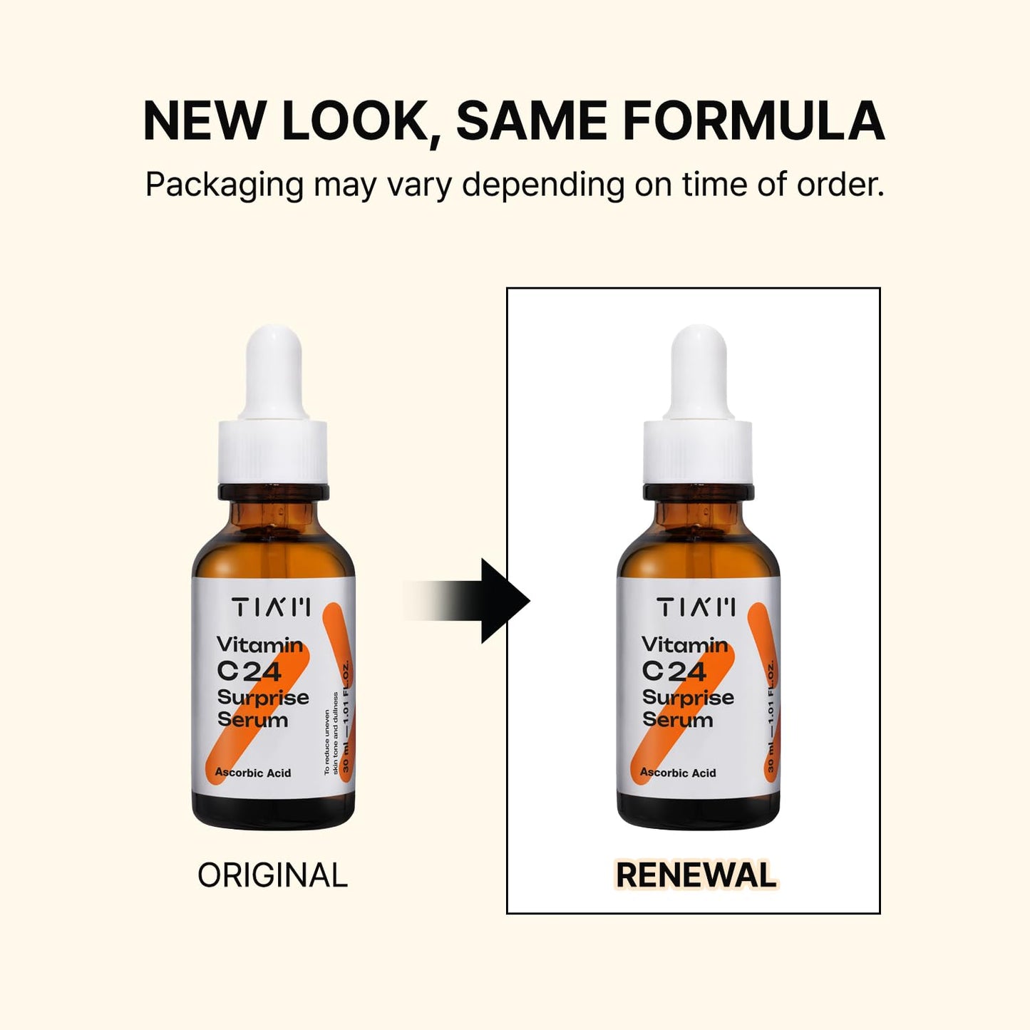 TIA'M Vitamin C24 Surprise Serum, 1.01 fl oz, Glow-Boosting & Anti-Aging with Vitamin E and Ferulic Acid for Dull Skin and Fine Lines, Korean Skin