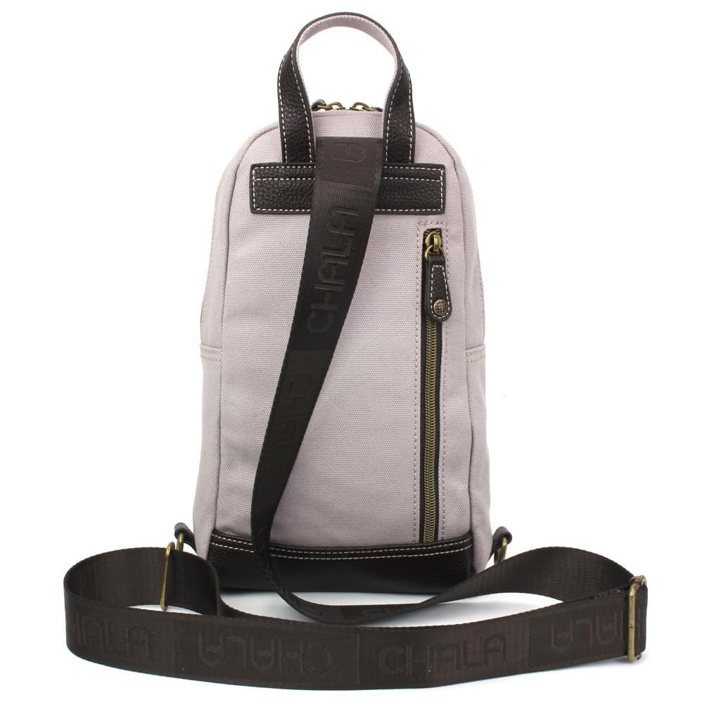 CHALA Canvas Sling Bag Women RFID Protected Canvas Crossbody Backpack with Adjustable Strap (Flamingo Group - Gray)