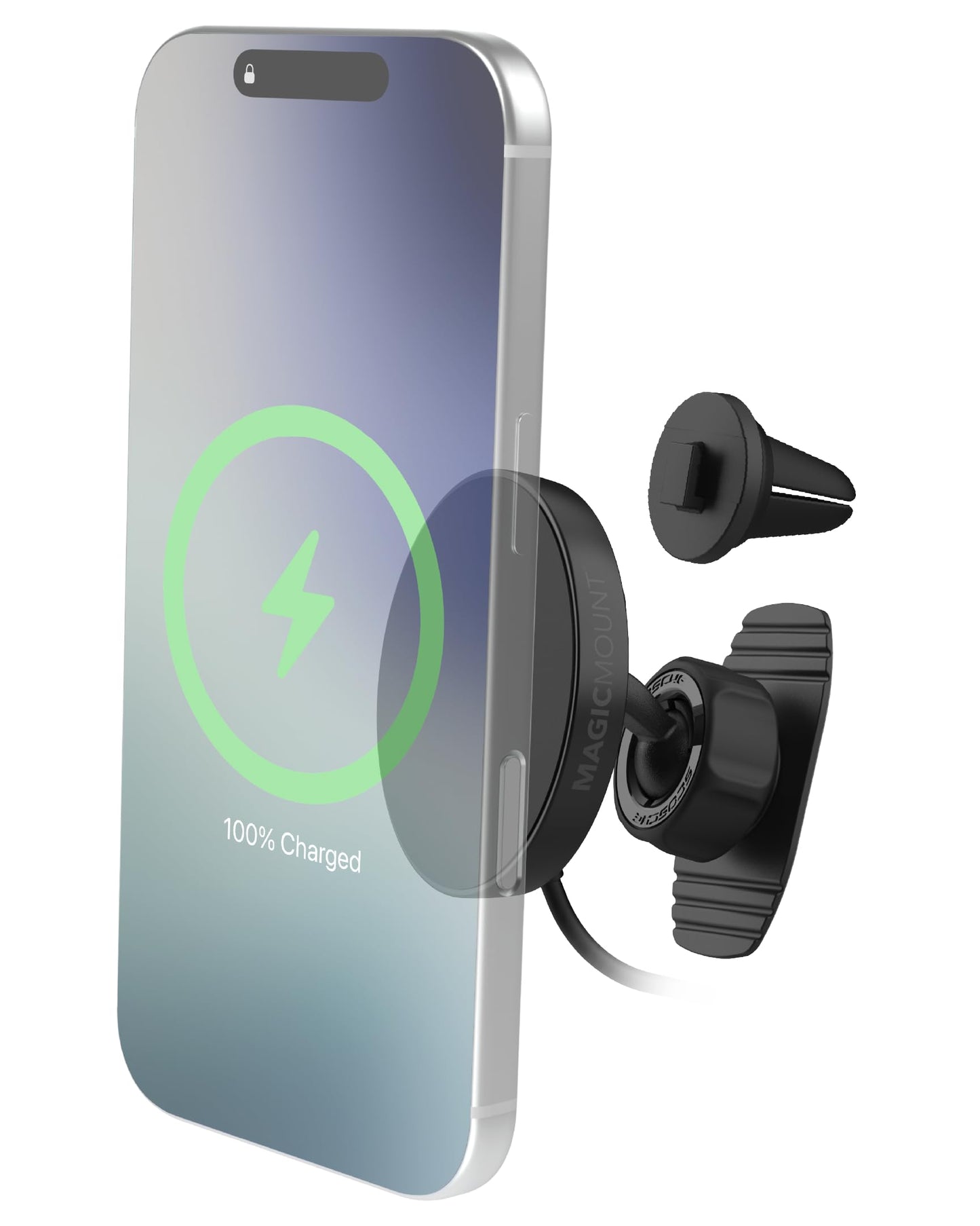 Scosche MPQTRDV Qi2 MagSafe Car Mount Charger 25W Fast Wireless Charging Phone Holder for Vent or Dashboard, Magnetic Cell Phone Mount Compatible…
