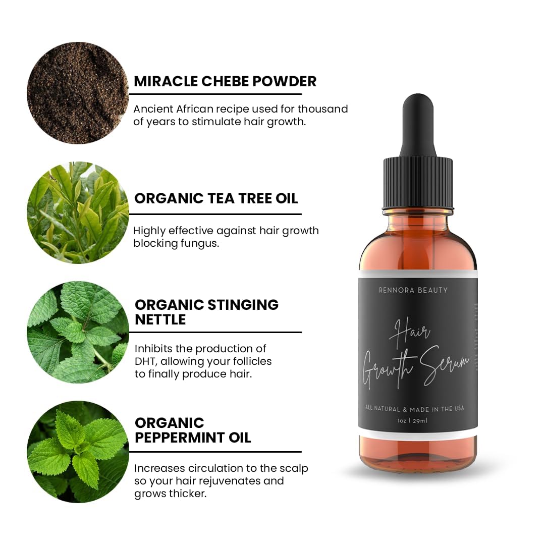 Rennora Hair Growth Serum with Organic Herbs and Natural Vitamins, Peppermint Oil, Stinging Nettle, and Rosemary Oil, No Chemicals, Formulated Beauty and Personal Care RENNORA BEAUTY