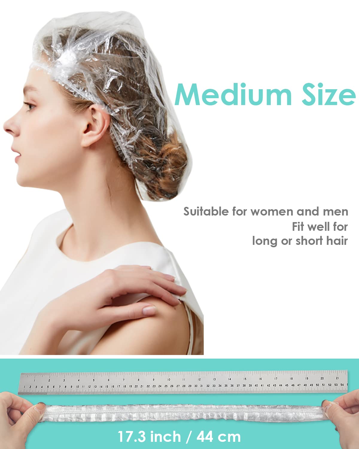 Auban Disposable Shower Cap, 100 PCS Hair Cap Thickening Clear Plastic Waterproof Bath Caps for Hair Treatment, Spa Salon Hotel and Home Use, Portable