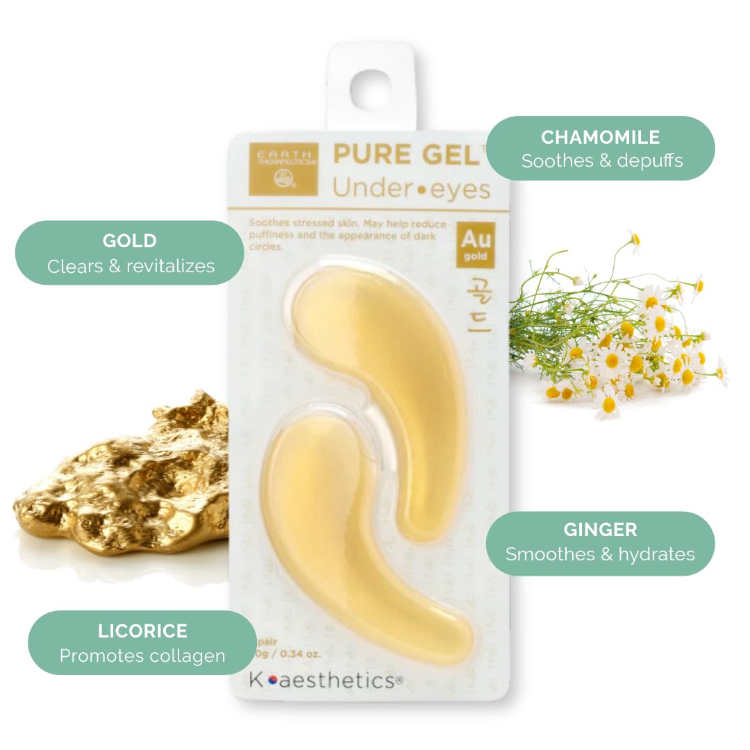 Earth Therapeutics Pure Gel Under Eye Patches - Gold (1 Pair) - Reduces Puffiness and Fine Lines