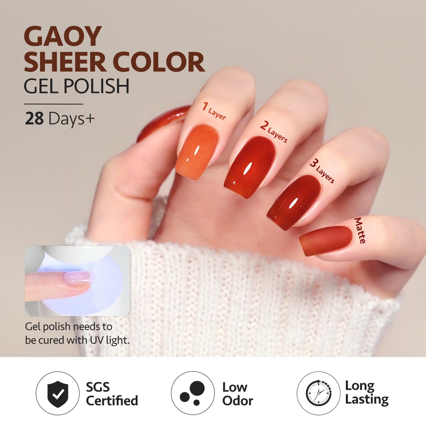 GAOY Jelly Tortoise Brown Gel Nail Polish Set, 6 Transparent Colors Dark Red Orange Pumpkin Soak Off UV Light Cure Gel Polish Kit for Salon and Nail Beauty and Personal Care GAOY