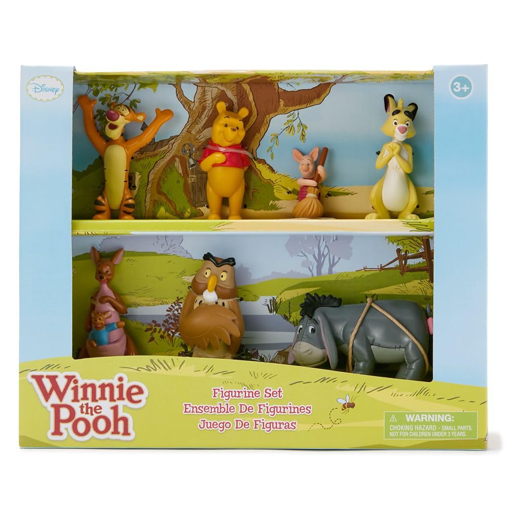 Disney Store Official Winnie the Pooh Figure Set – 7 Sculpted Figures Including Piglet, Tigger, Eeyore & More in Display Box