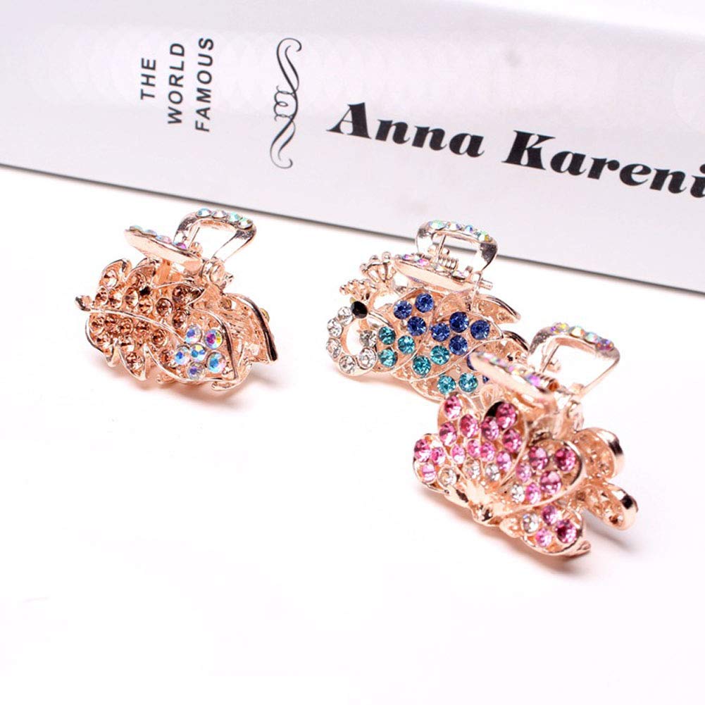 6PCS Fashion Crystal Metal Jaw Claw Hair Clip Vintage Small Rhinestone Hair Claws Hairpins Hair Claw Barrettes for Women (NO 1)