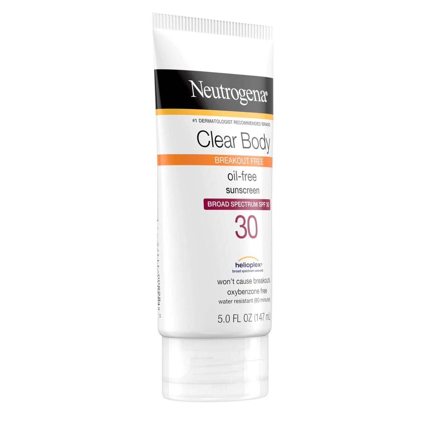 Neutrogena Clear Body Breakout-Free Liquid Sunscreen Lotion for Acne-Prone Skin, Oil-Free Sunscreen, Broad Spectrum SPF 30, Oxybenzone-Free