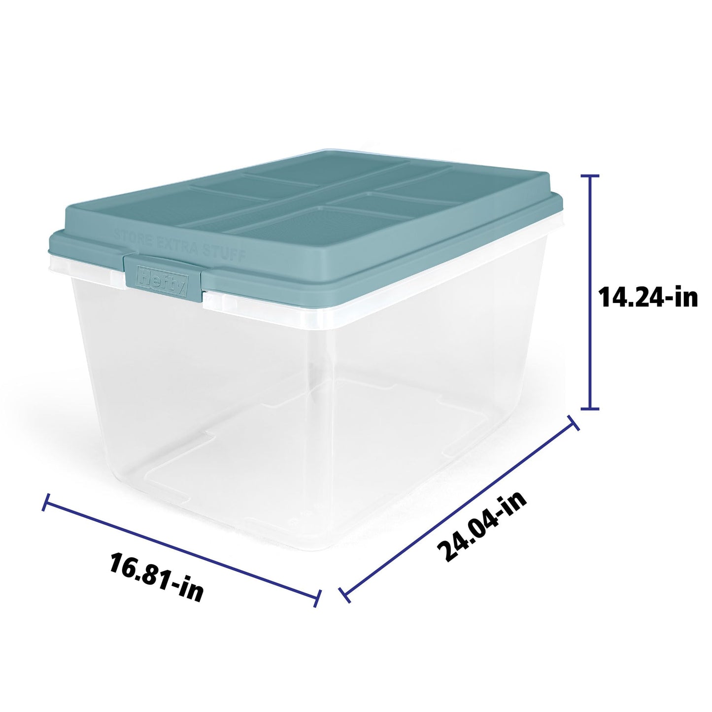 Hefty 72 Quart Hi-Rise Storage Bin with Lid, Stackable Plastic Container Tote for Home, Office, and Classroom Organization, 6 Pack, Smoke Blue