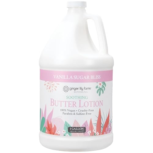 Ginger Lily Farms Botanicals Soothing Butter Lotion for Dry Skin, 100% Vegan & Cruelty-Free, Vanilla Sugar Bliss Scent, 1 Gallon (128 fl oz) Refill