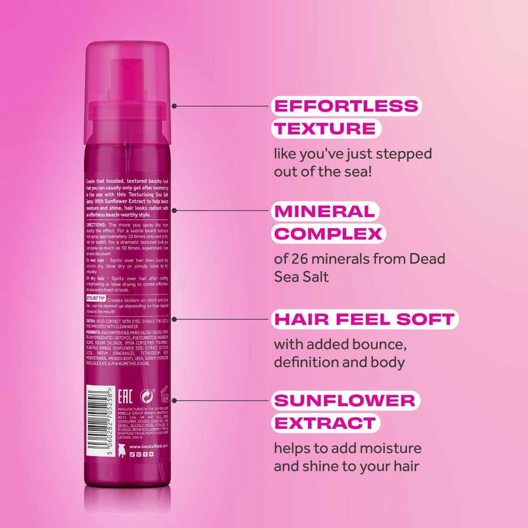 Lee Stafford Sea Salt Hair Texturizing Spray | Styling - for Natural Tousled Surf Beach Waves, Adds Shine, Texture, & Definition, Quick Styling, Best