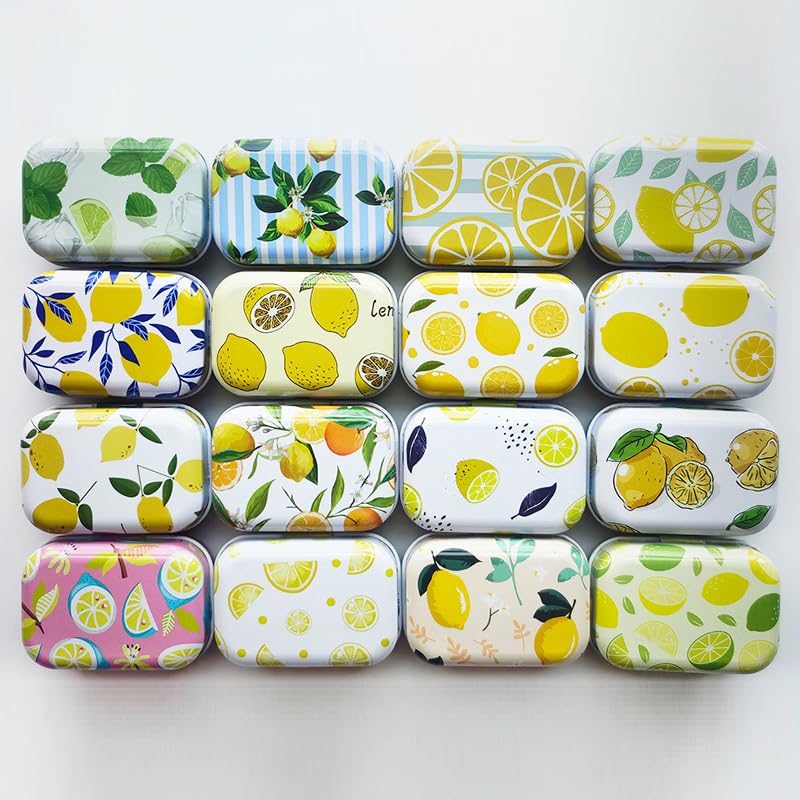 CCUUHJ 8Pcs Mini Lemon Tin Trinket Jewelry Organizer Storage Box Decorative Lime Boxes Small Metal Tins with Hinged Lids Portable Box Containers Gift…