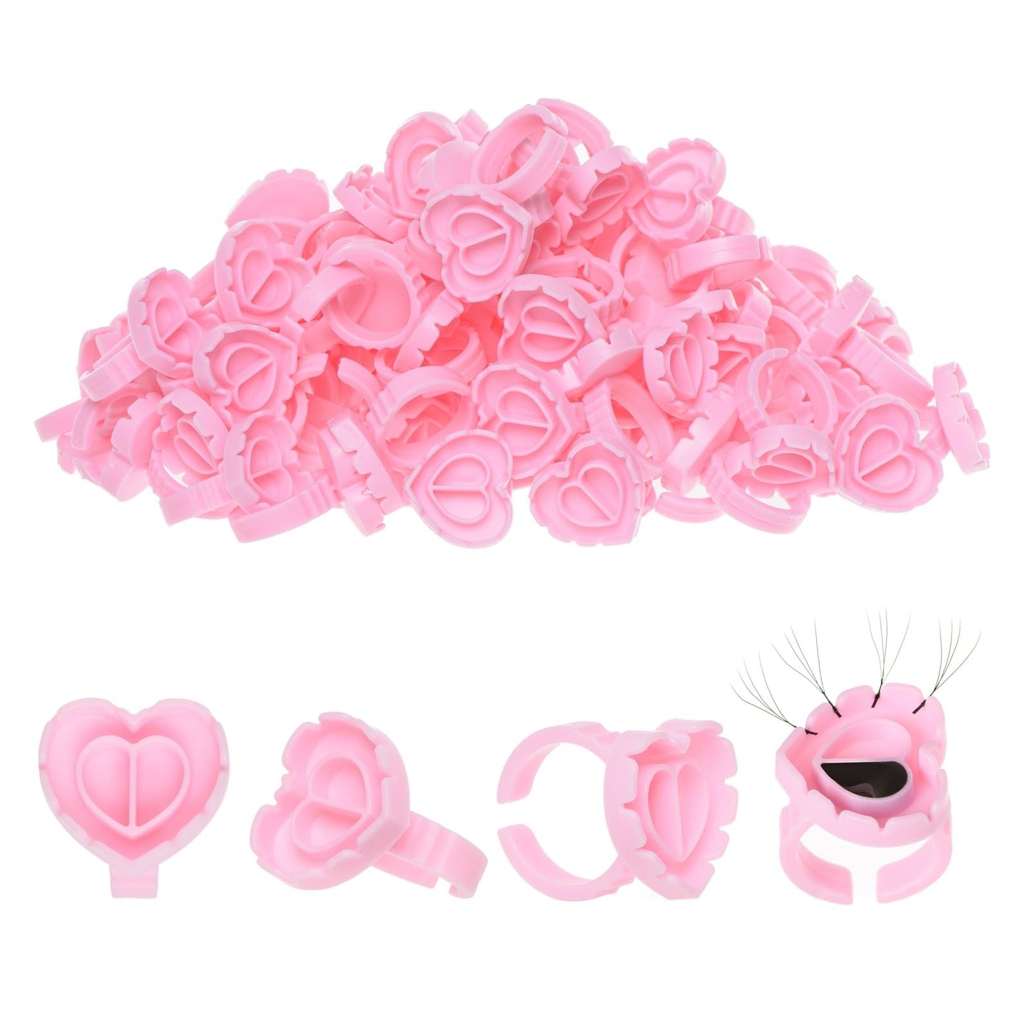 POCMKO 300PCS Heart Shape Eyelash Extension Rings, Lash Glue Cup for Volume Lashes Fan, Eyelash Extension Lash Rings