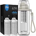 ALTHY Alkaline Water Filter Bottle, Up to PH 9.5, Added Minerals & Electrolytes, Composite Alkalize & Filtration System, BPA Free 500ml, Includes 3