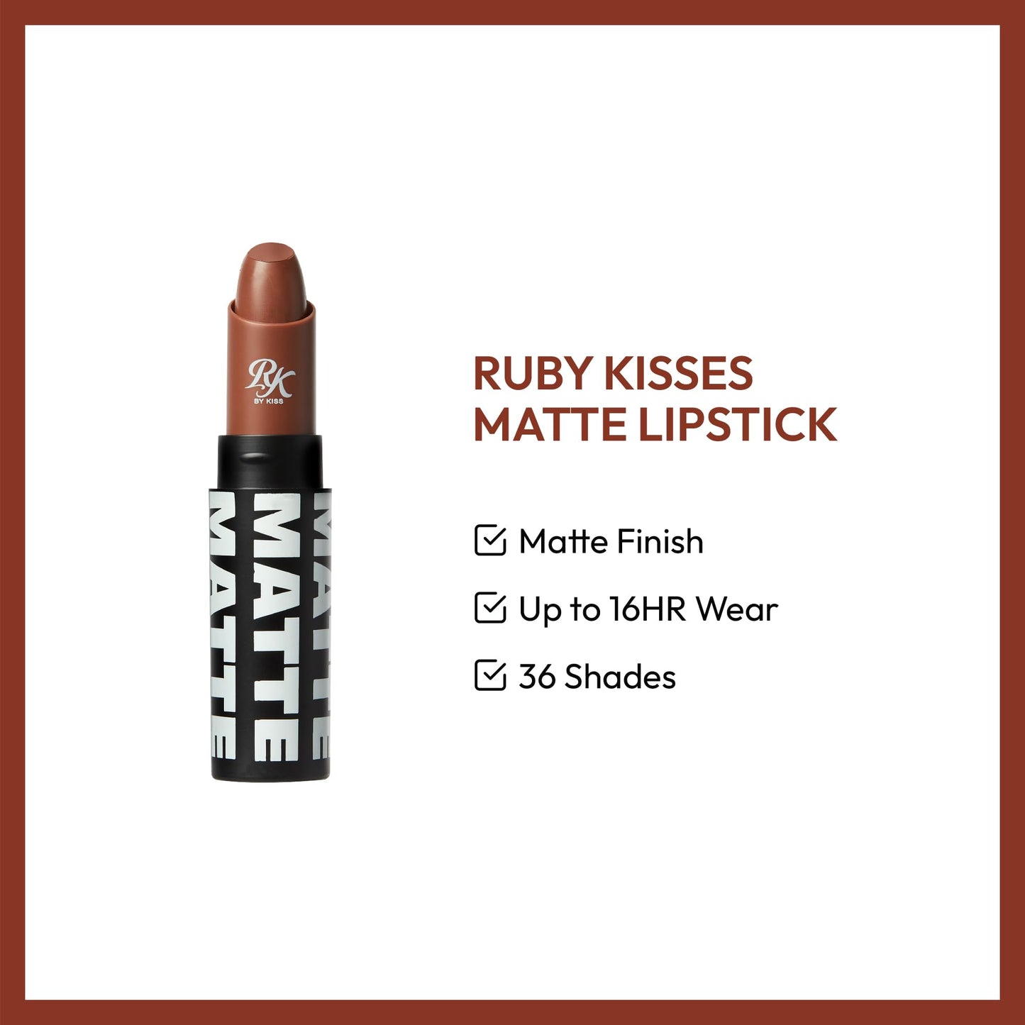 Ruby Kisses Lipstick, Matte Finish, Long-Lasting, Highly Pigmented, Smooth Apply, Full Coverage Lip Color Makeup (Dolce RK)