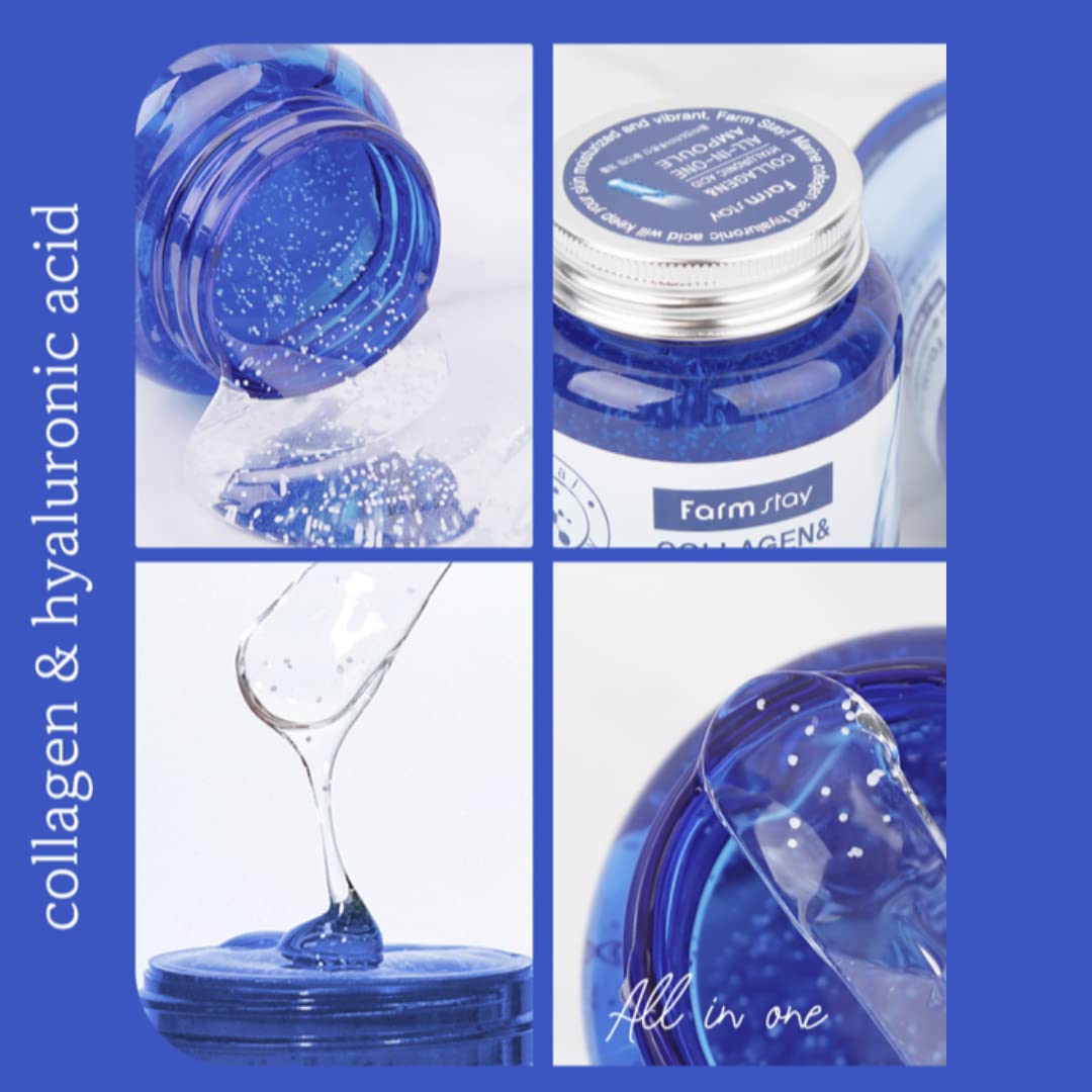 Farmstay Collagen and Hyaluronic Acid All-in-One Ampoule - Face Serum Reduces Fine Lines and Wrinkles - Serum for Face with Marine Collagen - 8.45 oz