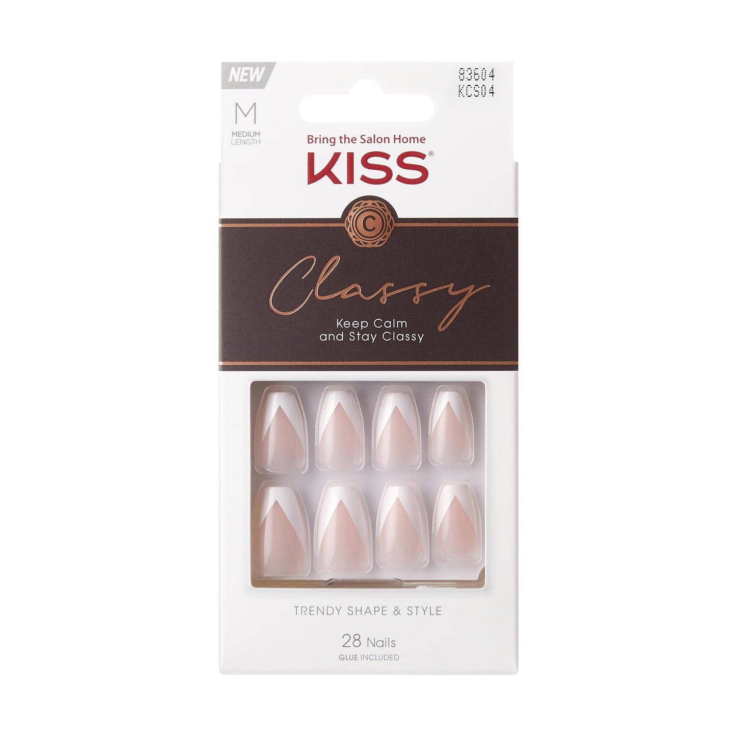 KISS Classy French Nail Manicure Kit with Gel Finish, Medium, Coffin Shaped, “Silk Dress”, Gel Nail Kit Includes Pink Nail Glue (Net Wt. 2 g