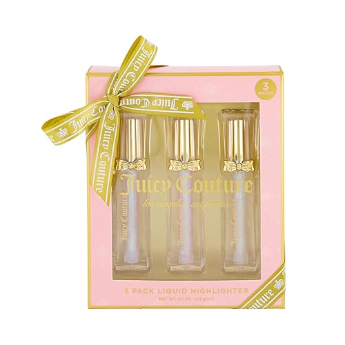 Juicy Couture Liquid Highlighter Makeup for Women - 3 Pack Face Illuminator Set, Buildable Palette Set - Bloom, Shine, Glow