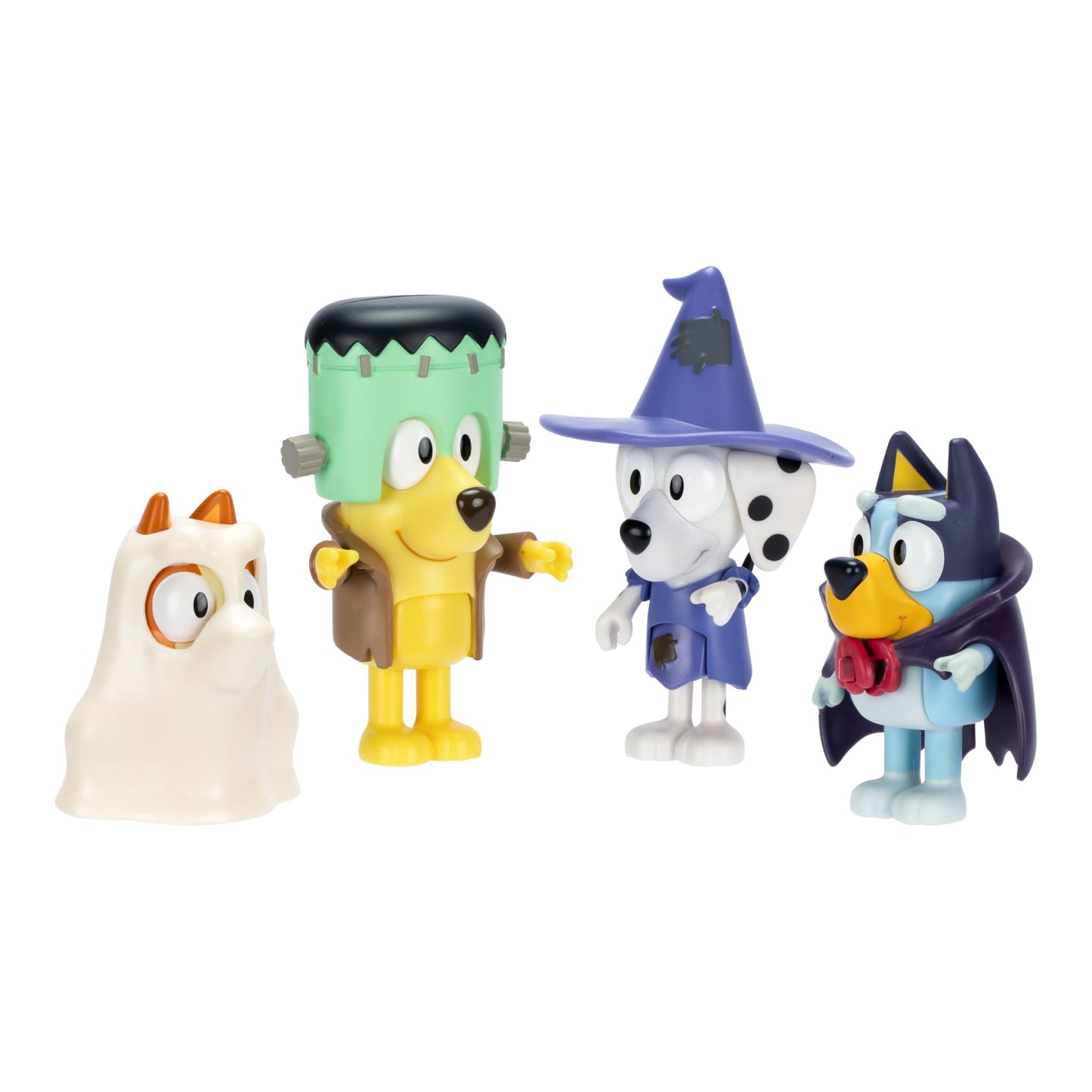 Bluey Halloween Figure 4-Pack – 2.5" Poseable Bingo, Chloe & Lucky in Costumes with Accessories, Kids Recreate Favorite Moments