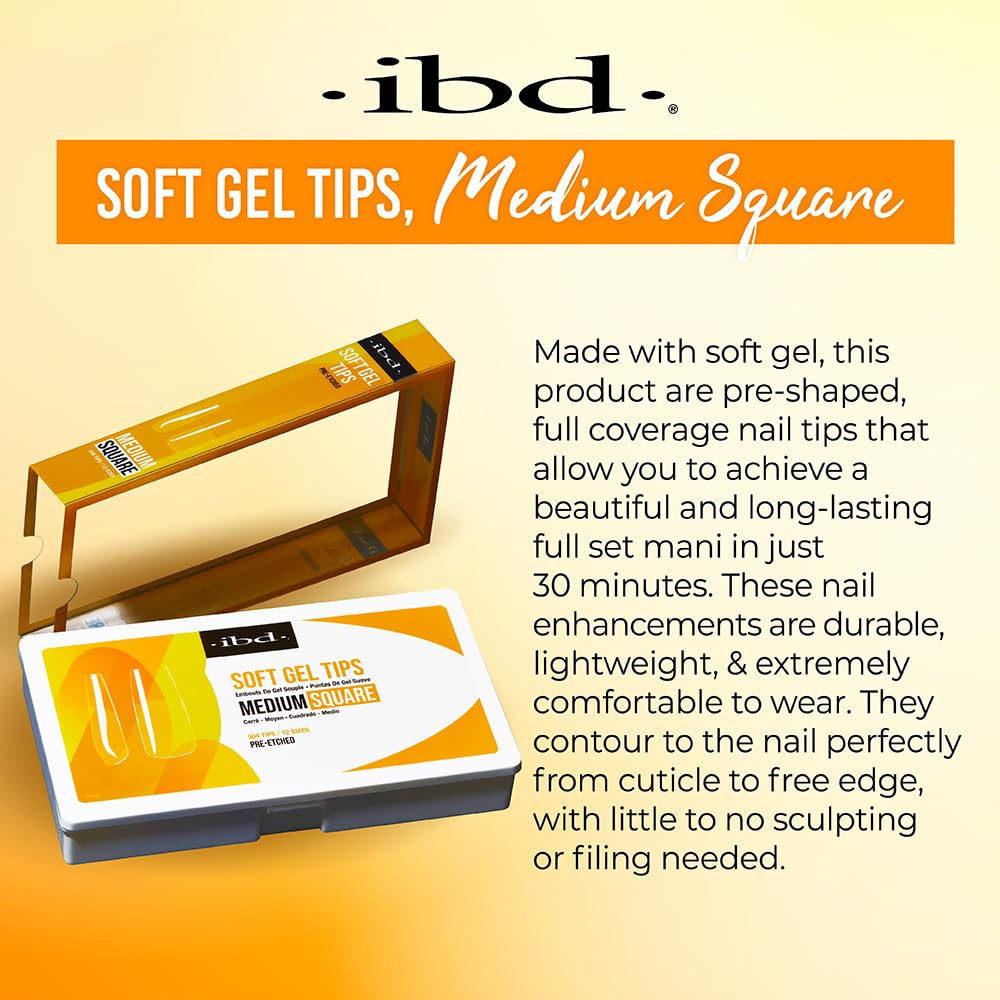 IBD Clear Soft Gel Nail Tips - Pre-Etched Medium Square Full Cover Press On Nails Extensions for Gel & Acrylic, Salon & Home DIY Manicure, 504 Pcs 12 Beauty & Personal Care IBD