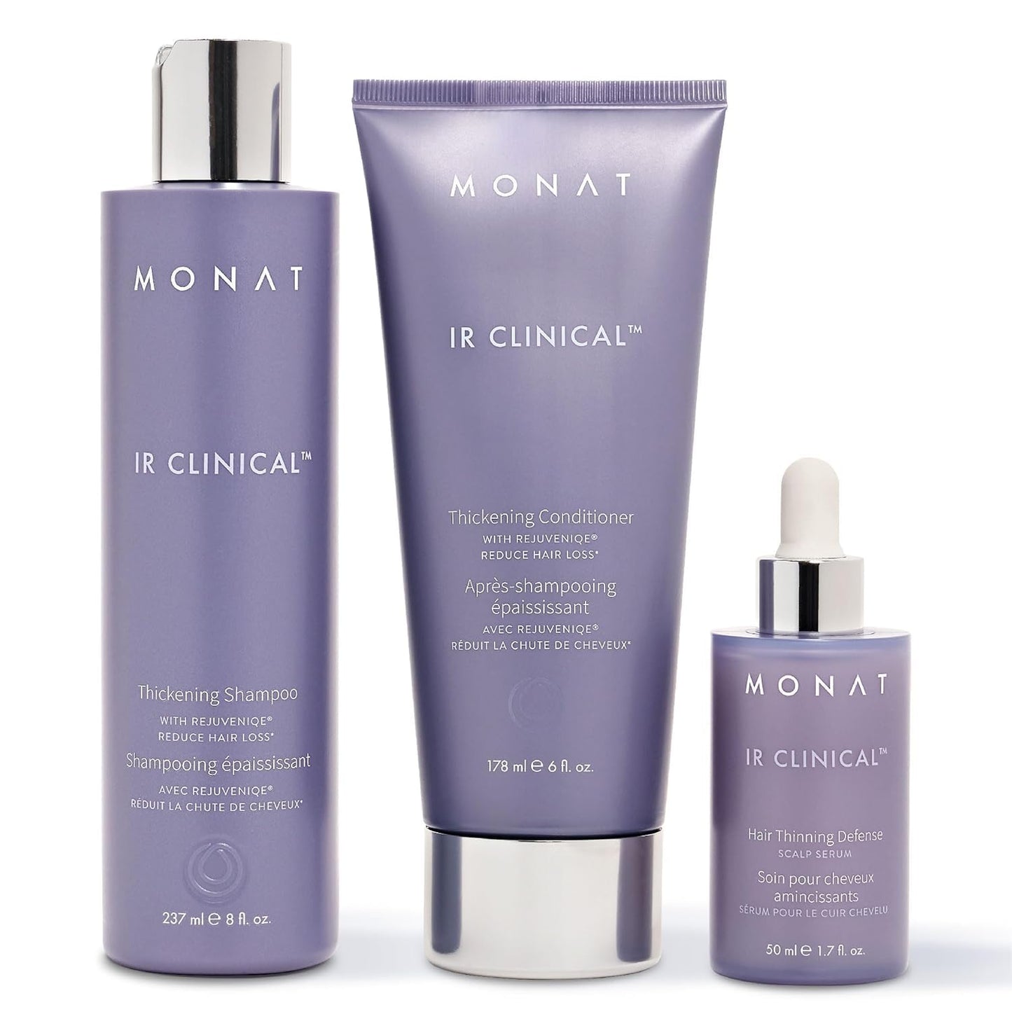 MONAT IR Clinical System - Complete Hair Care Restoration Kit with Thickening Shampoo, Conditioner & Thinning Defense Serum - Strengthens, Protects