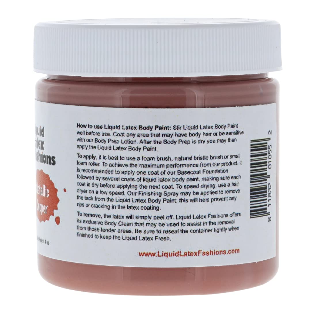 Metallic Copper 4 Fl Oz - Liquid Latex Face and Body Paint, Ammonia Free No Odor, Halloween Cosplay and Costumes