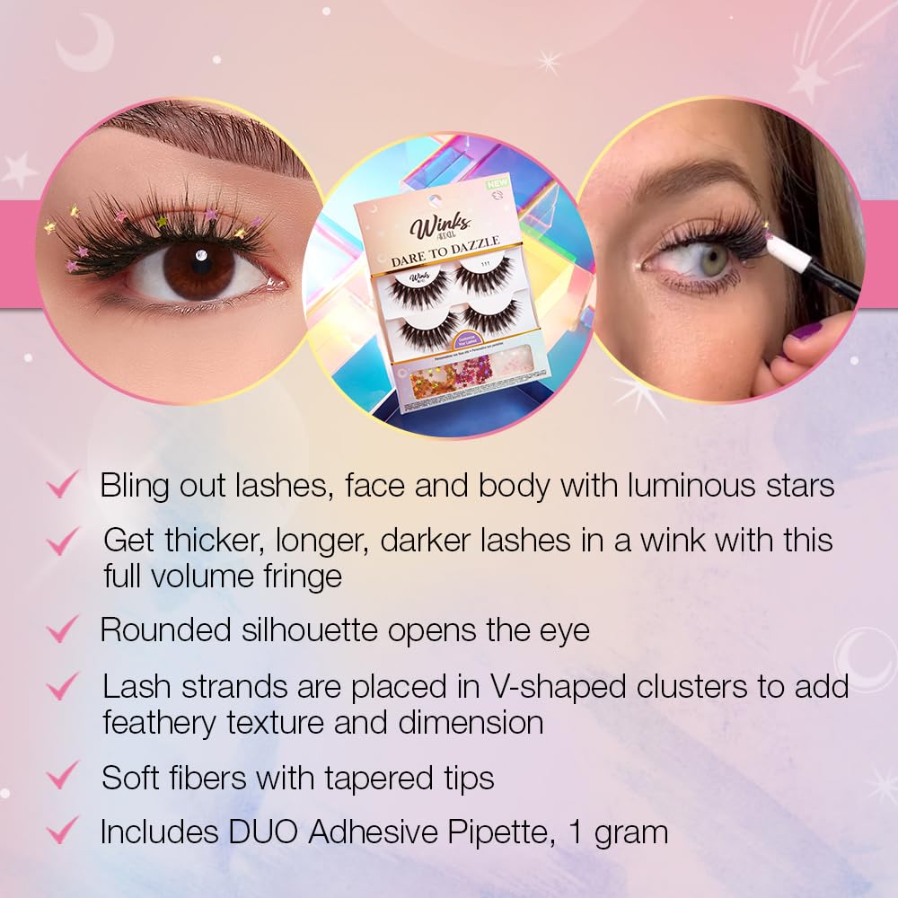 Ardell Winks 111 Lash Kit, Includes False Lashes, 144 Jewels, Lash Adhesive, Picker Tool - Complete False Eyelashes Set