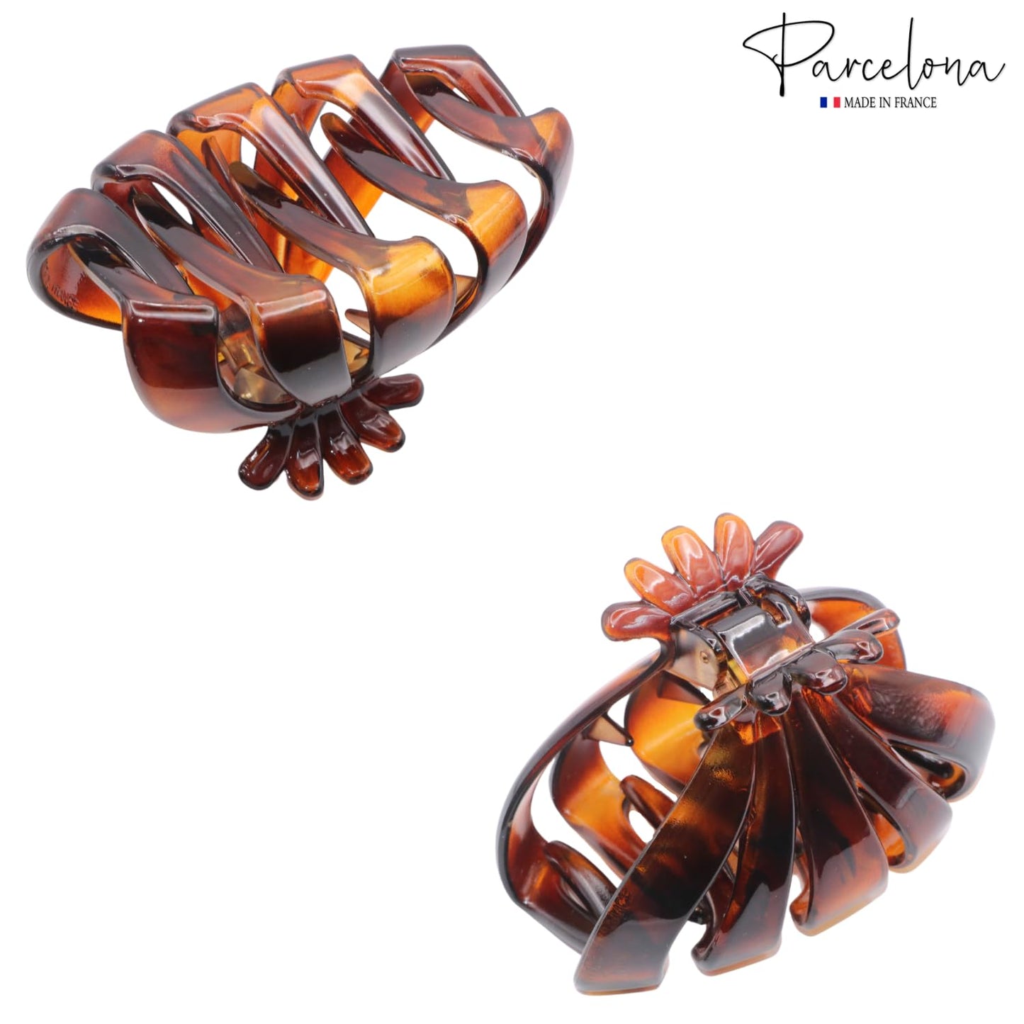 Parcelona French Fleur Medium 3.25" Wide Tortoise Shell Celluloid French Hair Claw Clips Jaw Fashion Durable and Styling Hair Accessories for Women