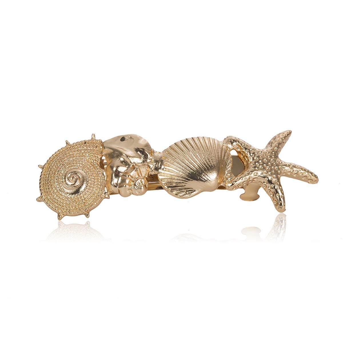 DoubleNine Seashell Starfish Hair Barrettes Clips Hair Accessories Vintage Ocean Boho Beach Wedding Headwear for Women Girls (gold)