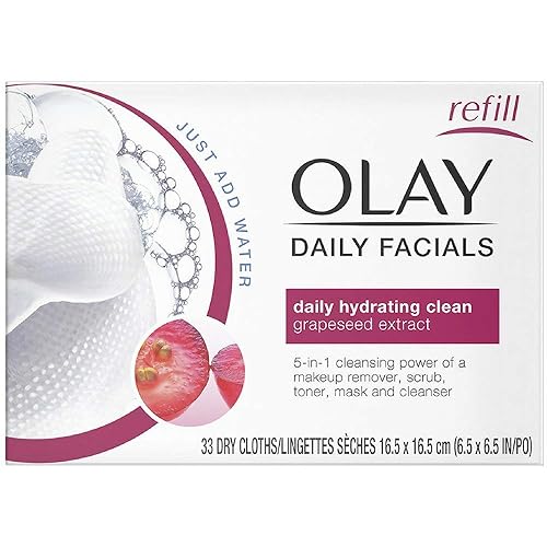 OLAY Daily Facial Hydrating Cleansing Cloths with Grapeseed Extract, Makeup Remover 33 ea (Pack of 8)