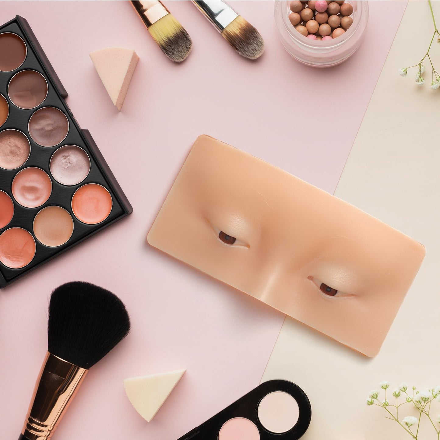Bueuo Makeup Practice Face Board, 3D Reusable Silicone Make up Mannequin Face with 5PCS Makeup Brush, Eye Make up Practice Board for Beginner or