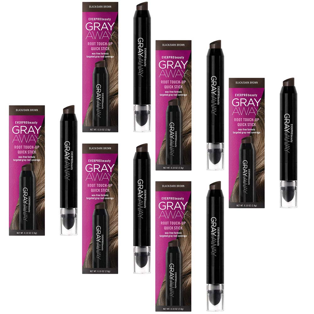 Everpro Gray Away Root Touchup Quick Stick Black/Dark Brown 0.10 Ounce (3ml) (6 Pack)