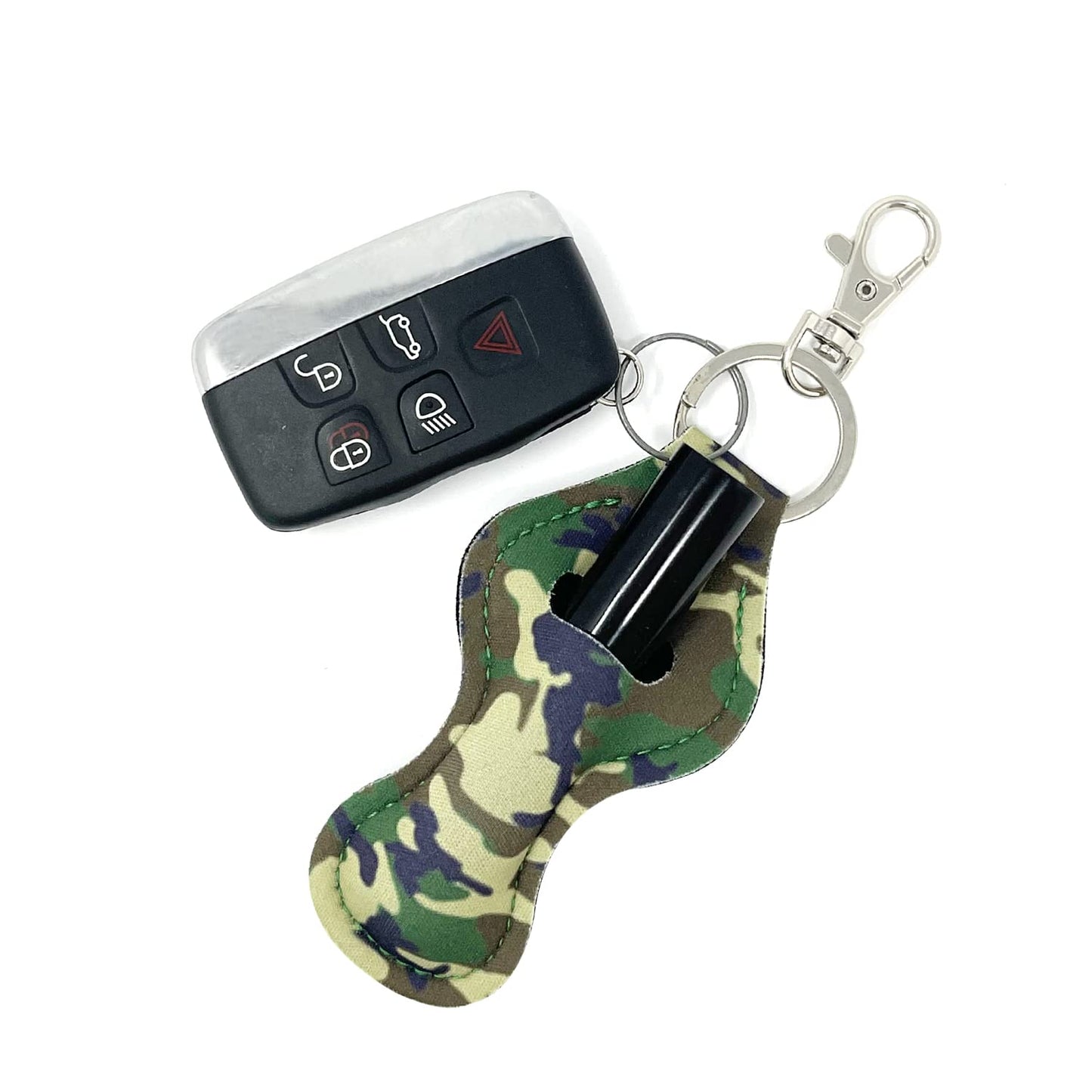 allydrew 10 Pack Chapstick Holder Keychain, Keyring for Lip Balm Lip Gloss Lipstick with 10 Pieces Metal Keyring Clasps, Camouflage