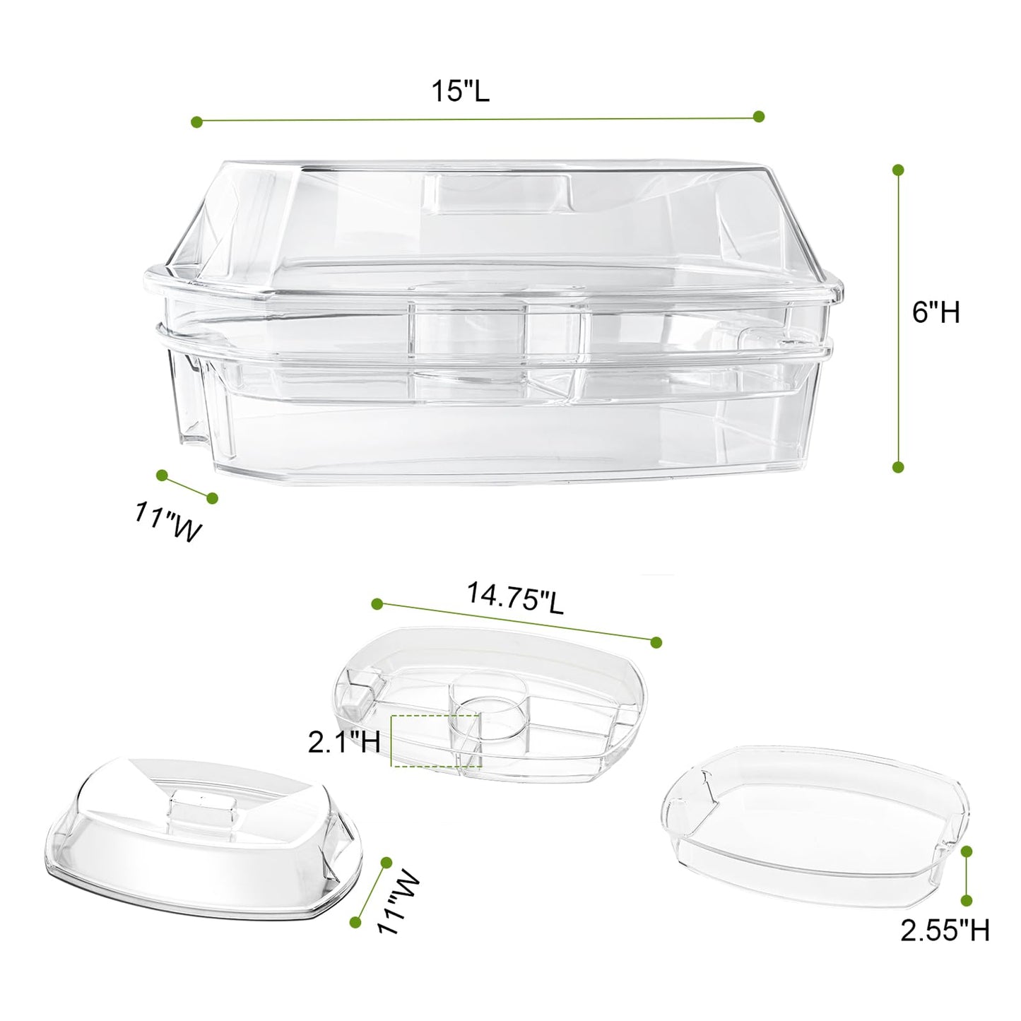 IVYHOME 3-Tier Chilled Serving Tray with Lid, 15" Fruit Ice Serving Platter with 4 Compartments, Shrimp Cocktail Serving Dish, Divided Serving Bowl…