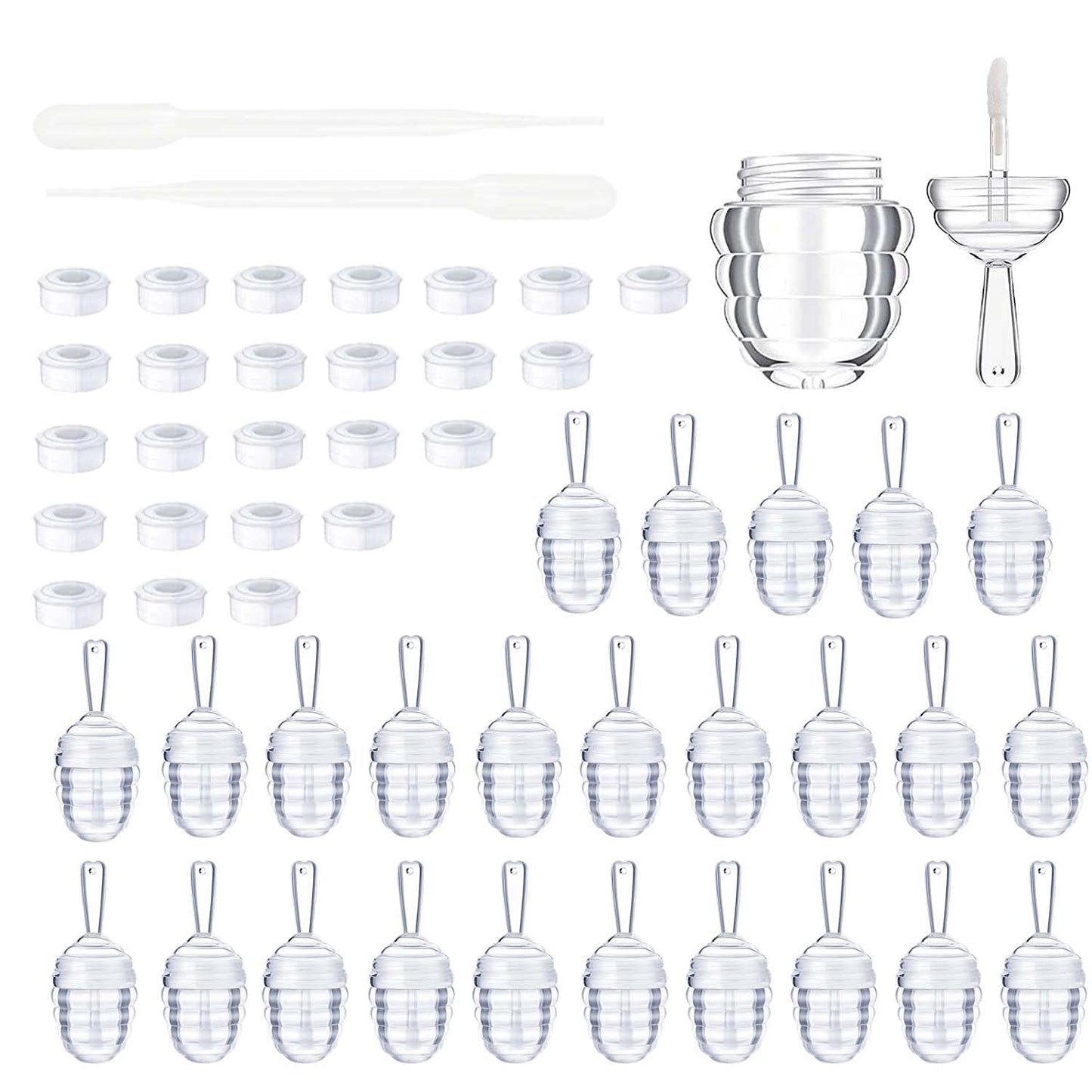 25 Pieces Honey comb Shaped 6ml Lip Gloss Tube Empty Plastic Lip Gloss Container Mini Clear Refillable Lip Balm Bottle Container with 2 Pieces Plastic