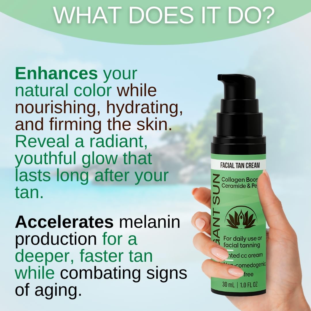 Flawless Glow Collagen-Boosting Facial Tan Cream - Peptide CC Serum with Copper Peptides GHK-Cu, Ceramides & Hyaluronic Acid - Bronzer-Free, No DHA
