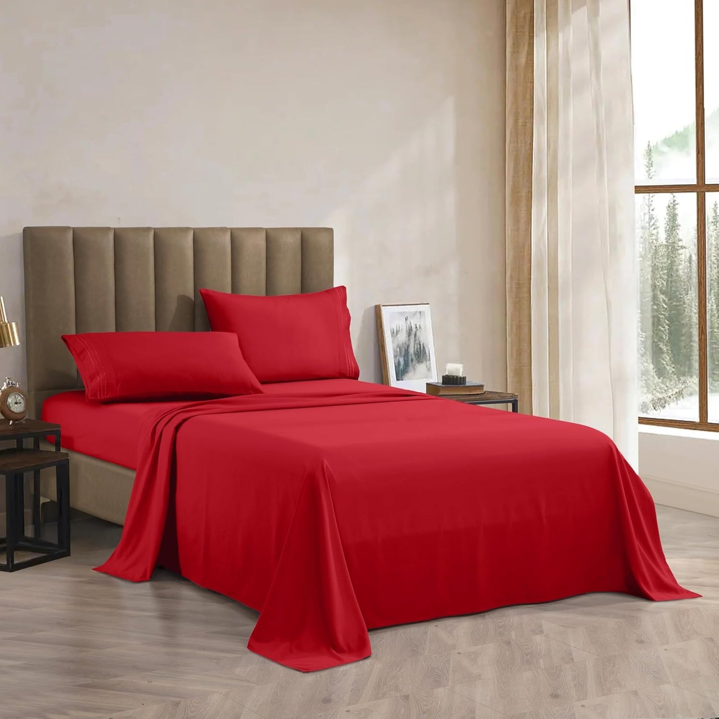 CELINE LINEN Premium 1800 Hotel Quality Wrinkle-Resistant 4-Piece Microfiber Sheet Set - Luxury Ultra Soft and Breathable Bedding 16 Inch Deep Pocket