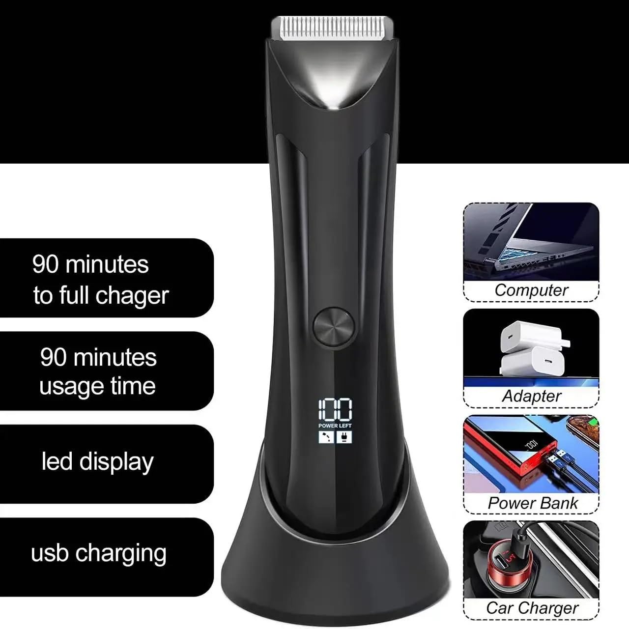 GLESVOWIO Hair Clippers for Men Electric Body Hair Trimmer Shaver Waterproof Groin for Men Ball USB Recharge Dock Grooming Kit Beauty and Personal Care GLESVOWIO