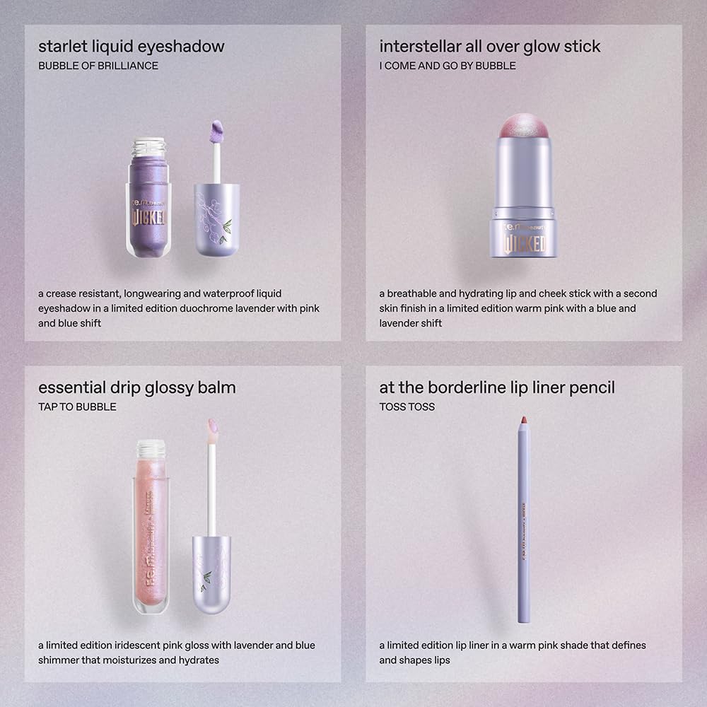 r.e.m. beauty by Ariana Grande Wicked: For Good | Glinda Makeup Set | Waterpoof Eye Shadow, All Over Glow Stick, Creamy Lip Liner, Glossy Lip Balm | 4