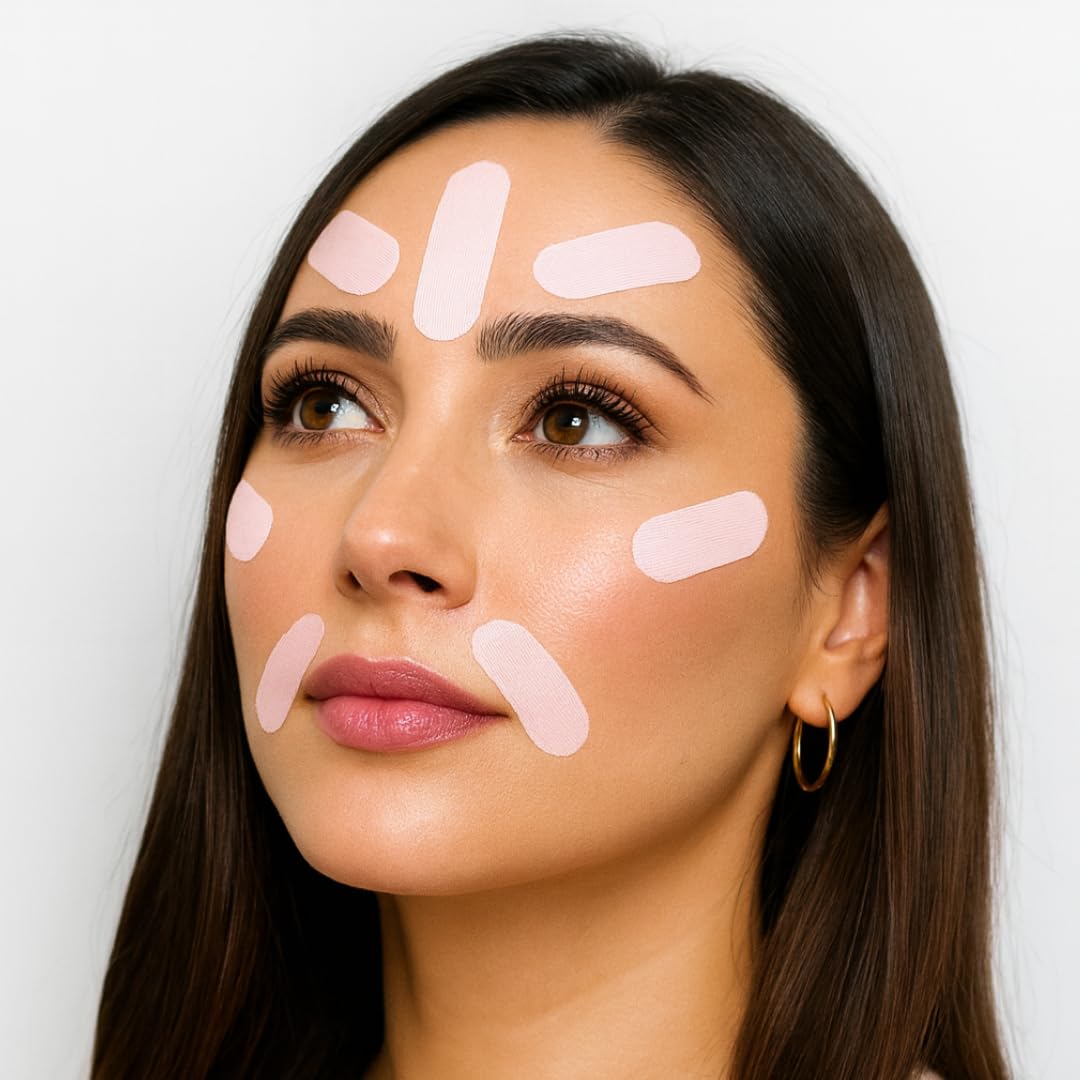Face Tape Strips - 128 Pre-Cut Cotton Face Lifting Tape, Overnight Anti Wrinkle Patches, Smile Line Patches, Frown Line Patches, Jawline Smoothing