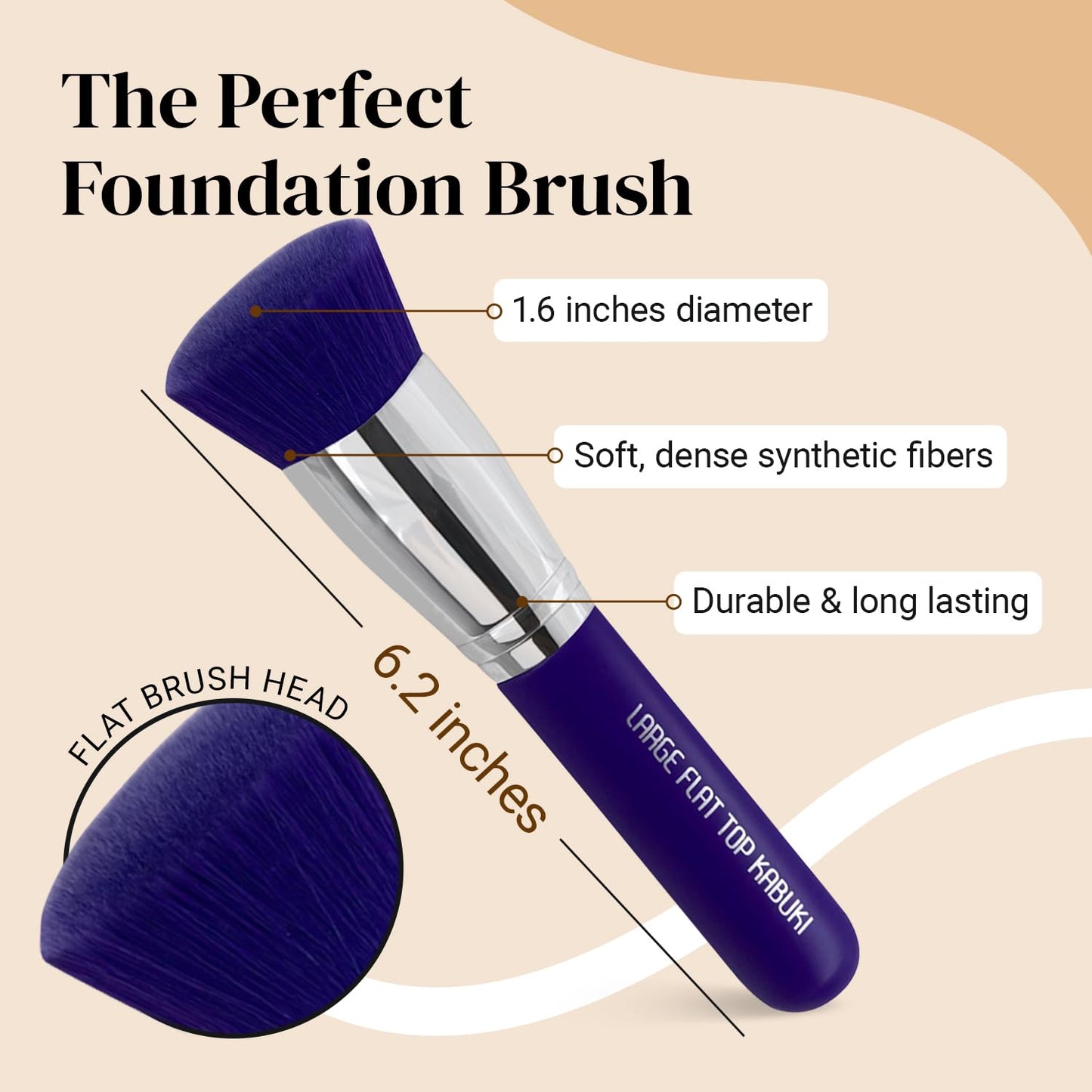 Keshima Large Flat Top Kabuki Foundation Brush - Neon Purple Premium Makeup Brush for Liquid, Cream, and Powder - Buffing, Blending, and Face - 1.6"